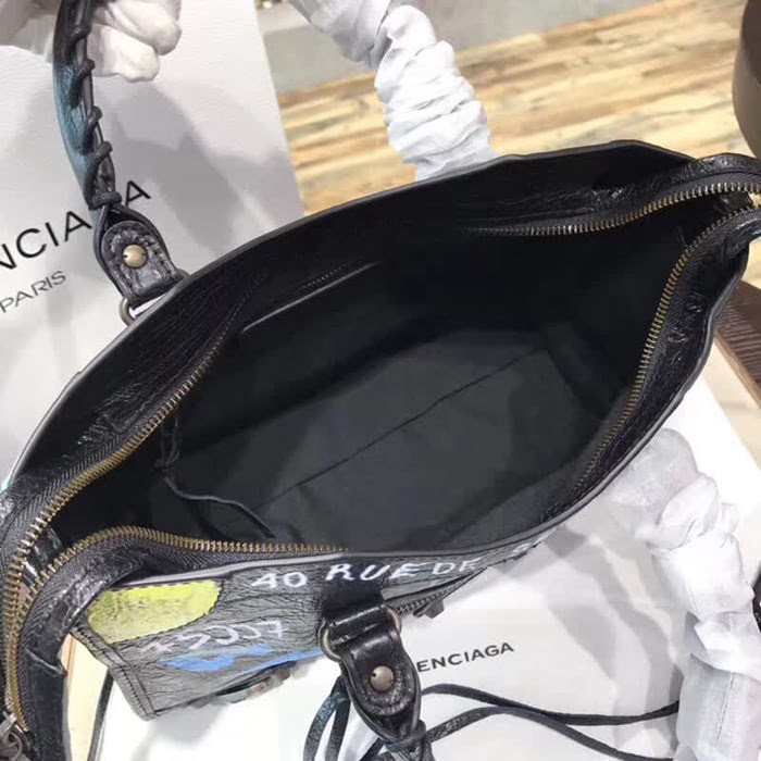 BALENCIAG巴黎世家 Balenciaga city 機車包 限量 原廠爆裂紋羊皮 塗鴉字母 手提肩背斜挎包  BL1696
